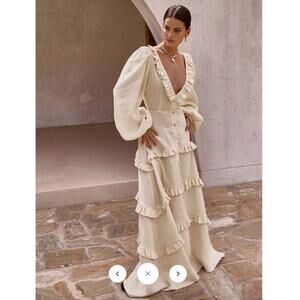 Commense Cotton & Linen Semi-Sheer Ruffle Trim Long Dress Sz XL